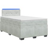 Krevet s box springom madracem i LED-om Svjetlosiva Baršun - Svjetlosiva 120 x 190 cm Prošiveno gumbima | shoptok.hr