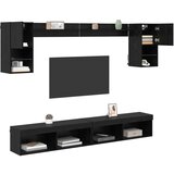 TV stenske enote z LED 6 pcs Črna Orehovina Konstruiran les, (5000132792) | Shoptok.si
