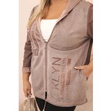 Kesi Włoski Women's Plus Size distressed hoodie with BKLYN print brown | ePonuda.com