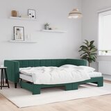vidaXL Izvlečna dnevna postelja z vzmetnico tm. zelena 90x200 cm žamet Cene
