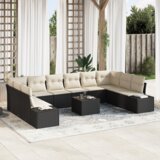 vidaXL 10-delni vrtni kavč set z blazinami rjavega poli ratana | Shoptok.si