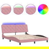 vidaXL Posteljni okvir z LED lučkami roza 160x200 cm žamet | Shoptok.si