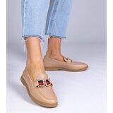 Gemre Beige eco-leather loafers with ornament Kalenda | Shoptok.si