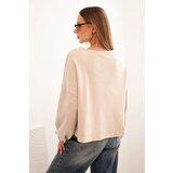 Kesi Włoski Women's sweatshirt with decorative finish at the bottom beige | shoptok.hr