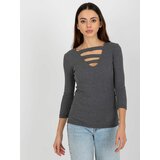 Fashion Hunters Lady's blouse with neckline cut-outs - grey Cene