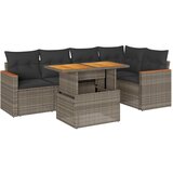 vidaXL Vrtna sedežna garnitura z blazinami 6-delna siv ratan/akacija, (21783187) | Shoptok.si