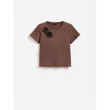 Reserved T‑shirt s dekorativnim aplikacijama - tamnosmeđe | shoptok.hr