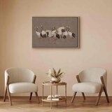  Slika - Crane dance – bright silhouettes of birds against a warm grey background with texture 90x60 U prirodnom drvenom okviru | shoptok.hr
