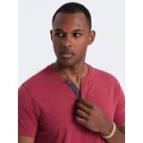 Ombre Men's T-shirt with round henley neckline - red | Shoptok.si
