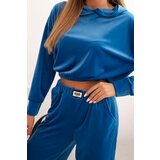 Kesi Włoski Women's velour tracksuit with wide legs and a hoodie cobalt blue | ePonuda.com