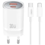 wall charger CE21 PD 30W 1x USB-C 1x USB white + cable USB-C - USB-C