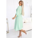 numoco basic 531-4 Midi Shirt Dress with Gold Buttons and Tie - Light Mint | shoptok.hr