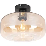 QAZQA Smart plafondlamp zwart met amber glas incl. Wifi A60 - Bizle