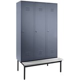 Wolf Garderobna omara s klopjo, vrata s polno steno, širina razdelka 400 mm, 3 razdelki, modro siva | Shoptok.si