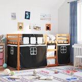  The living store pograd z zavesami bel in črn 80x200 cm trdna borovina - pograd, (21488317) | Shoptok.si