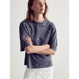Reserved Pamučna majica kratkih rukava s vezom - tamnosivo | shoptok.hr