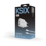 Ksix GaN ultrabrzi zidni punjač 30W, USB-C + USB-A, 1m USB-C na Lightning kabel | shoptok.hr