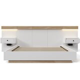 Lumor Postelja za odrasle 180x200 cm iz lesa z visečima nočnima omaricama + LED in USB priključki + letvena podlaga - bela, (22151166) | Shoptok.si