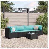 vidaXL 5-dijelna vrtna garnitura od poliratana s jastucima crna - Crna i plava 1 | shoptok.hr