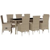  9-dijelni vrtni blagovaonski set od poliratana s jastucima bež Dužina stola 190 cm | shoptok.hr