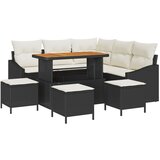 vidaXL 9-dijelni set vrtnih sofa s jastučićima crna poli ratan acacia, 2-sjedalna vrtna sofa s jastučićima crna poli ratan, 4-dijelni set vrtne trpeze s jastučićima crna poli ratan acacia | shoptok.hr