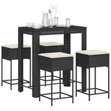  5-dijelni vrtni barski set od poliratana s jastucima crni Crna 100 x 60.5 x 110.5 cm | shoptok.hr