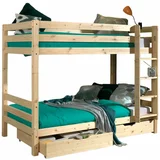 Vipack Dječji krevet od masivnog bora na kat s prostorom za odlaganje u prirodnoj boji PINO –