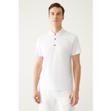 Avva Men's White 100% Cotton Knitted Standard Fit Normal Cut 3 Snaps Polo Neck T-shirt cene