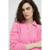 Samsoe Samsoe Volnen pulover ženski, roza barva,