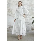 InStyle Belted Embroidered Embroidery Dress - White
