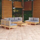 The Living Store Vrtna sedežna garnitura 8-delna s sivimi blazinami borovina - Vrtna Sedežna Garnitura, (21475309) | Shoptok.si
