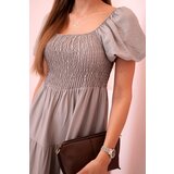 Kesi Włoski Women's viscose dress with puffed sleeves and a ruffled top fango | shoptok.hr