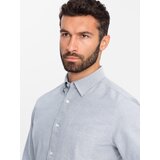 Ombre Elegant men's oxford shirt with embroidery and pocket - light grey | Eponuda.ba