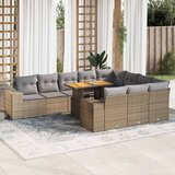 vidaXL 10-dijelni set vrtnih sofa s jastucima bež od poliratana bagrem | shoptok.hr