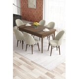 Hanah home trpezarijski set Elf, sto na razvlačenje i 6 stolica, ploča u dekoru drveta Baroque, krem tkanina Babyface | Eponuda.com