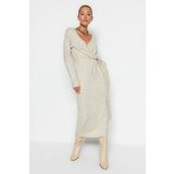 Trendyol Stone Soft Texture Midi Knitwear Double Breasted Collar Tie Dress | Eponuda.ba