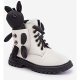 Kesi Leather insulated children's ankle boots with zipper with Vinceza bear white | shoptok.hr