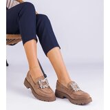 Gemre Beige women's eco-suede loafers with elegant decoration Peletino Cene