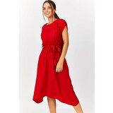 armonika Women's Red Elastic Tie Waist Dress Cene