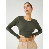 Koton Crop T-Shirt Long Sleeved Chain Butterfly Detailed Crew Neck Cene
