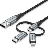 Vention USB 2.0 A Male to 3-in-1 Micro-B&USB-C&Lightning Male Cable 1M Gray Aluminum Alloy Type | shoptok.hr
