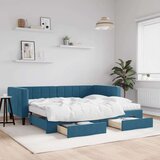 vidaXL Dnevni krevet na razvlačenje s ladicama plavi 90x200 cm baršun | shoptok.hr