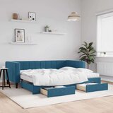 vidaXL izvlečna dnevna postelja s predali modra 90x200 cm žamet | Shoptok.si