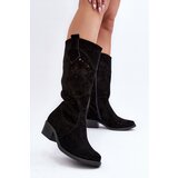 Zazoo 4043 Suede Low Heel Cutout Boots Black | shoptok.hr