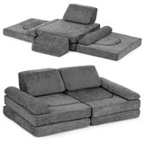 ECO TOYS dječja modularna sofa – siva chenille tkanina, sklopiva, 10 mekanih jastuka, za 2 osobe | shoptok.hr