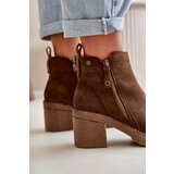 Boto Lined Women's Boots with Block Heel in Faux Suede Dark Brown Velarilla | ePonuda.com