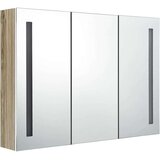 vidaXL LED kopalniška omarica z ogledalom 89x14x62 cm bela in hrast | Shoptok.si