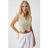  Women's Vanilla V-Neck Buttoned Summer Knitwear Vest | Eponuda.ba