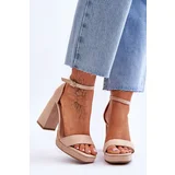 Kesi Fashionable suede sandals on a square heel Beige Merila