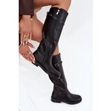 Boto Women's Flat Heel Boots with Strap and Gold Buckle Black Sylvena | shoptok.hr